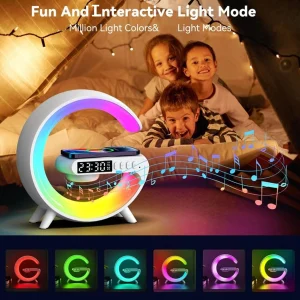 High-tech gear G-Shape RGB Light Alarm Clock - Smart Bluetooth Speaker with Wireless Charging