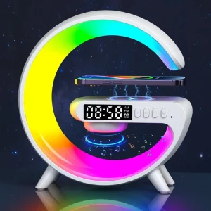 G-Shape RGB Light Alarm Clock - Smart Bluetooth Speaker with Wireless Charging