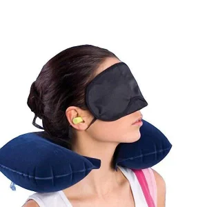 3-in-1 Air Travel Kit with Pillow, Ear Buds & Eye Mask